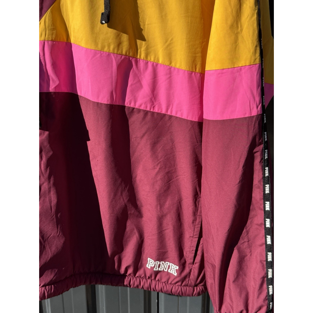 Women’s PINK Victoria Secret Windbreaker Jacket M/L Color block Maroon Gold EUC - Picture 3 of 8